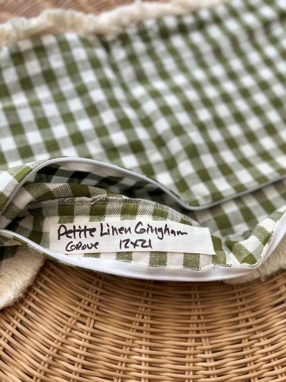 Serena & Lily Petite Gingham Pillow Cover (SAMPLE/NO TAGS) (12”x21”)-Grove Green